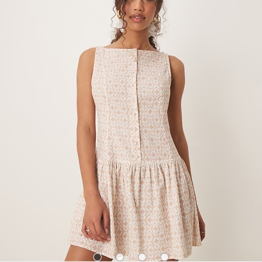 Drop waist ASOS cotton linen printed dress M